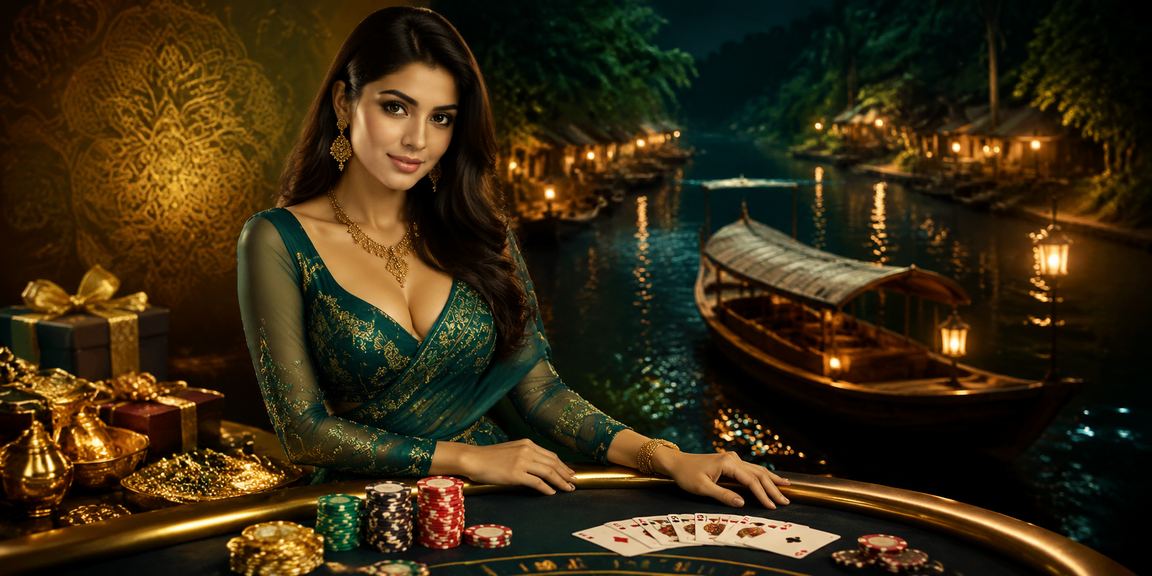 A Bangladeshi player enjoying Teen Patti against a Sundarbans backdrop